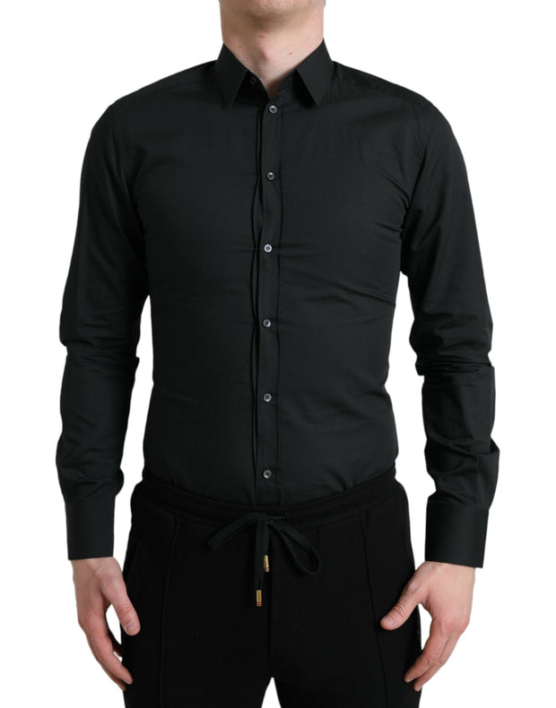 Elegant Slim Black Silk Blend Dress Shirt Dolce & Gabbana