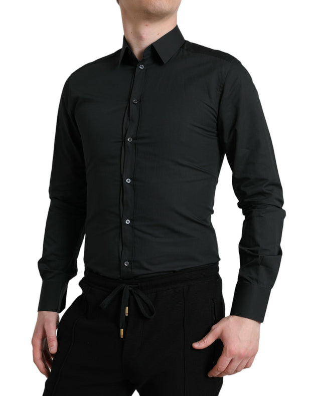 Elegant Slim Black Silk Blend Dress Shirt Dolce & Gabbana