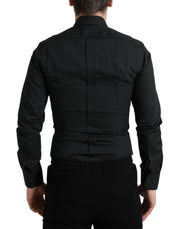 Elegant Slim Black Silk Blend Dress Shirt Dolce & Gabbana