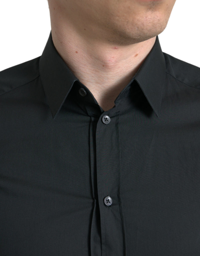 Elegant Slim Black Silk Blend Dress Shirt Dolce & Gabbana