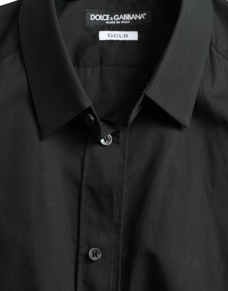 Elegant Slim Black Silk Blend Dress Shirt Dolce & Gabbana