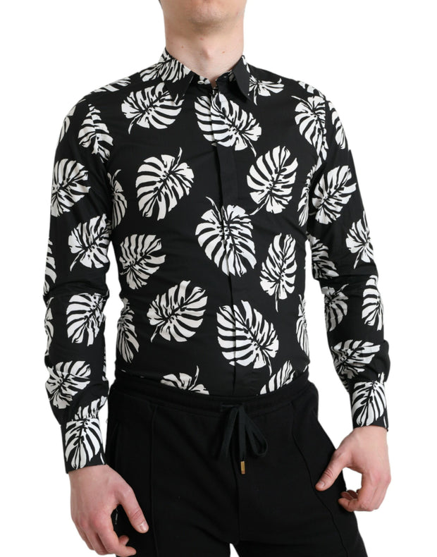 Elegant Leaf Print Slim Fit Dress Shirt Dolce & Gabbana