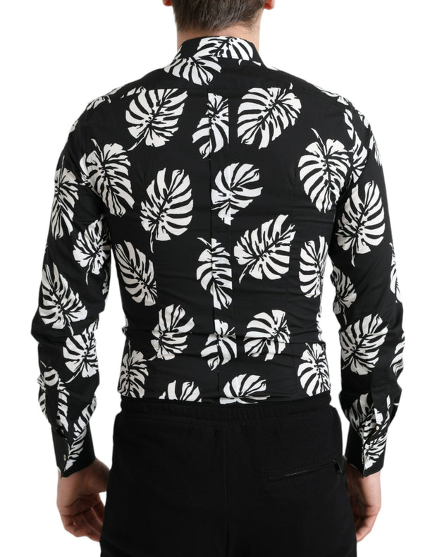 Elegant Leaf Print Slim Fit Dress Shirt Dolce & Gabbana