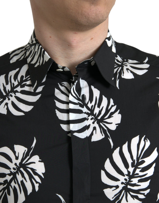 Elegant Leaf Print Slim Fit Dress Shirt Dolce & Gabbana