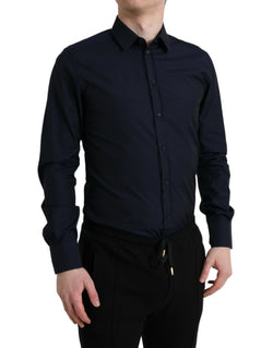 Elegant Navy Jacquard Dress Shirt Dolce & Gabbana