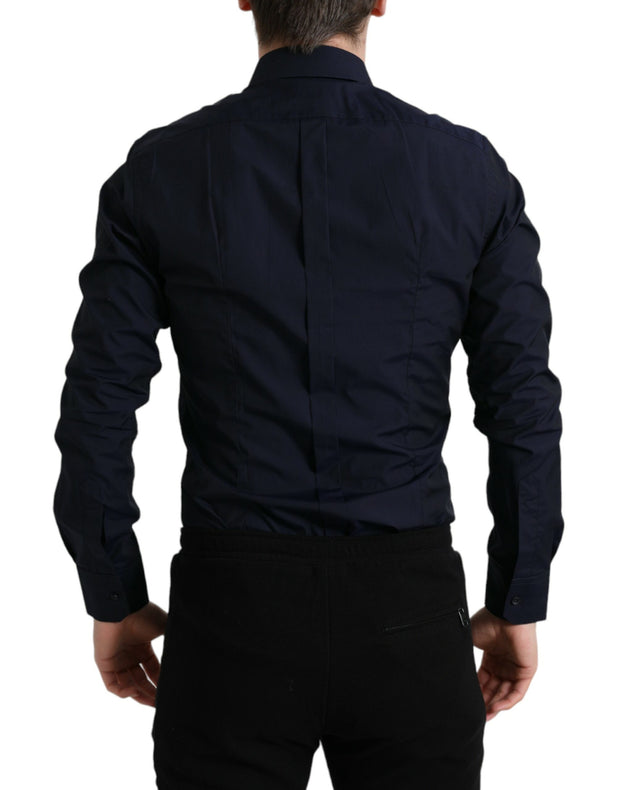 Elegant Navy Jacquard Dress Shirt Dolce & Gabbana