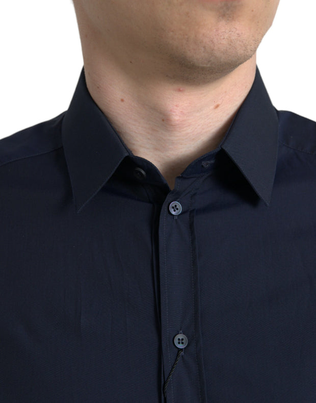 Elegant Navy Jacquard Dress Shirt Dolce & Gabbana