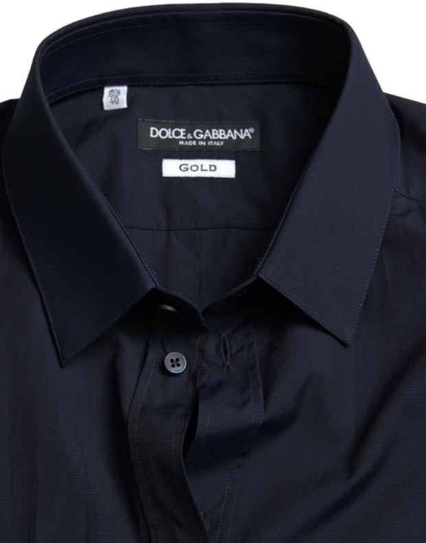 Elegant Navy Jacquard Dress Shirt Dolce & Gabbana