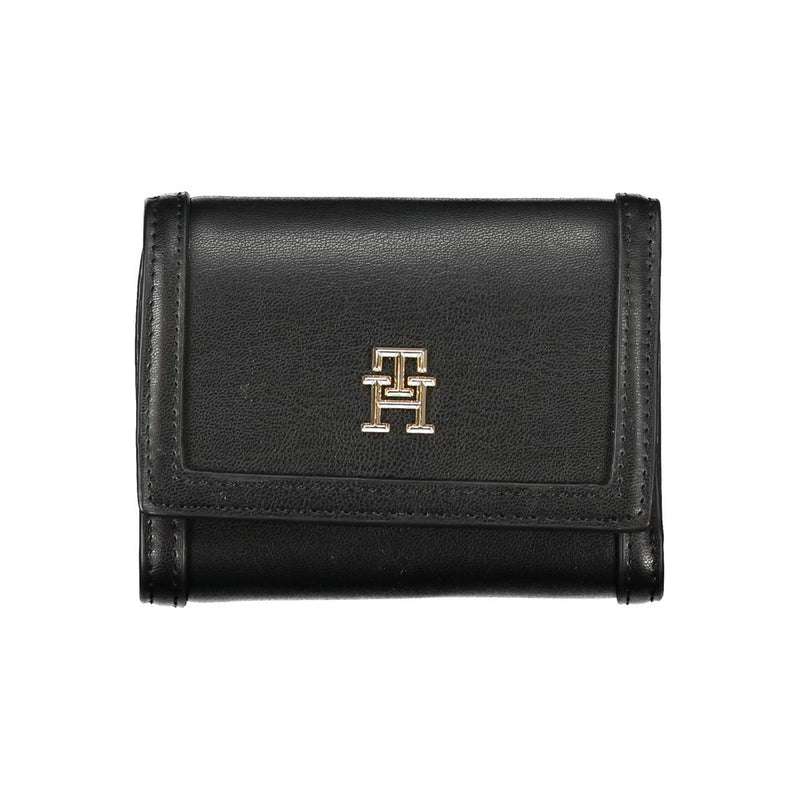 Sleek Black Double-Spaced Wallet with Logo Tommy Hilfiger