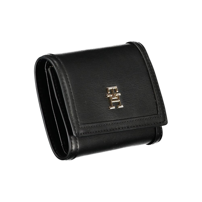 Sleek Black Double-Spaced Wallet with Logo Tommy Hilfiger