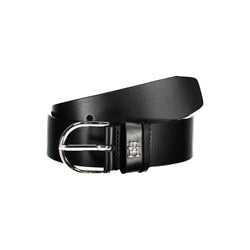 Chic Black Leather Belt with Metal Buckle Tommy Hilfiger