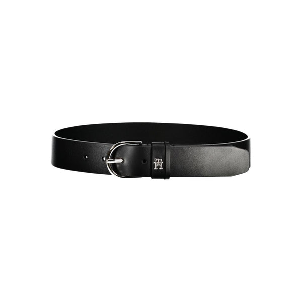 Chic Black Leather Belt with Metal Buckle Tommy Hilfiger