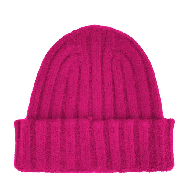 Fuchsia Ribbed Cashmere Beanie Made in Italy