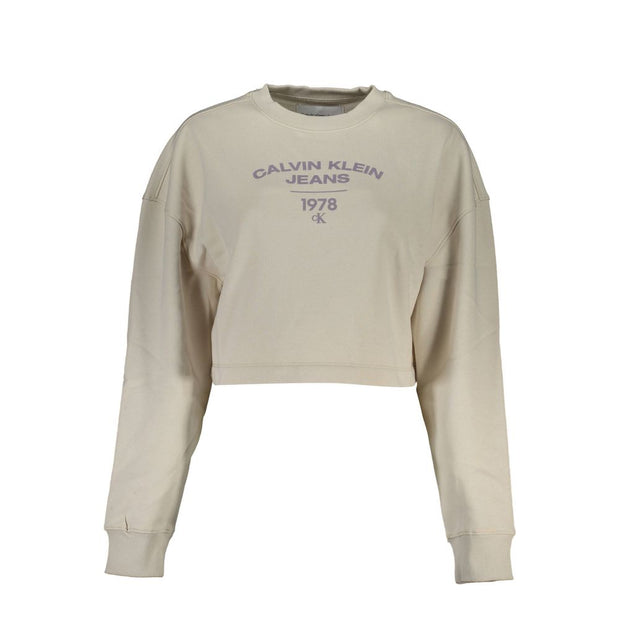 Beige Crew Neck Fleece Sweatshirt Calvin Klein