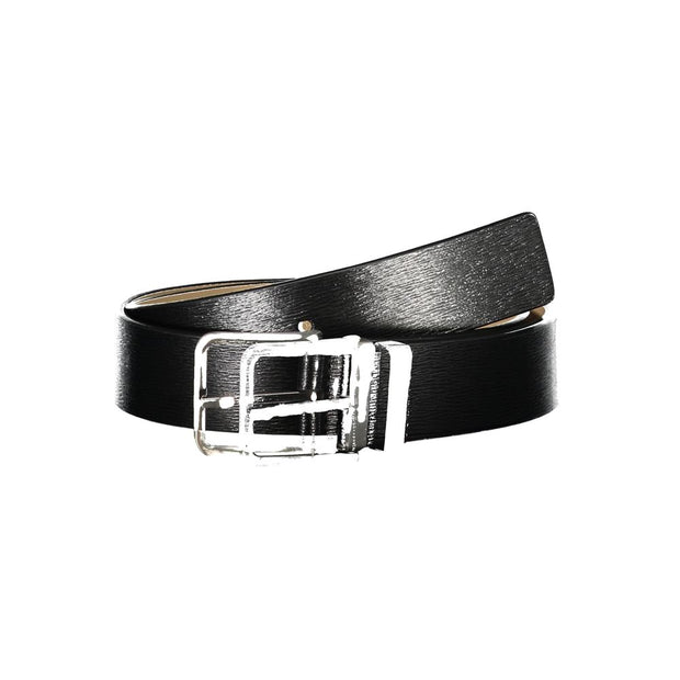 Elegant Black Leather Belt with Metal Buckle Calvin Klein