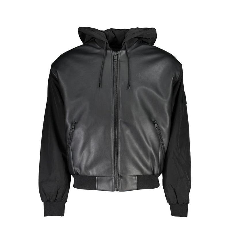 Sleek Black Contrast-Trim Jacket with Hood Calvin Klein