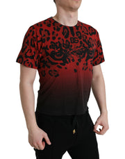 Red Leopard Print Crew Neck Tee Dolce & Gabbana