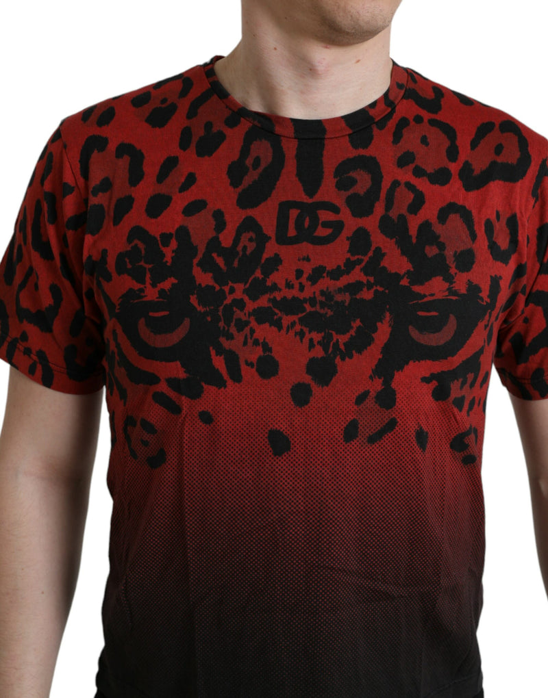 Red Leopard Print Crew Neck Tee Dolce & Gabbana