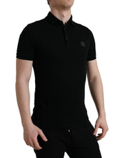 Elegant Black Cotton Polo Shirt Dolce & Gabbana