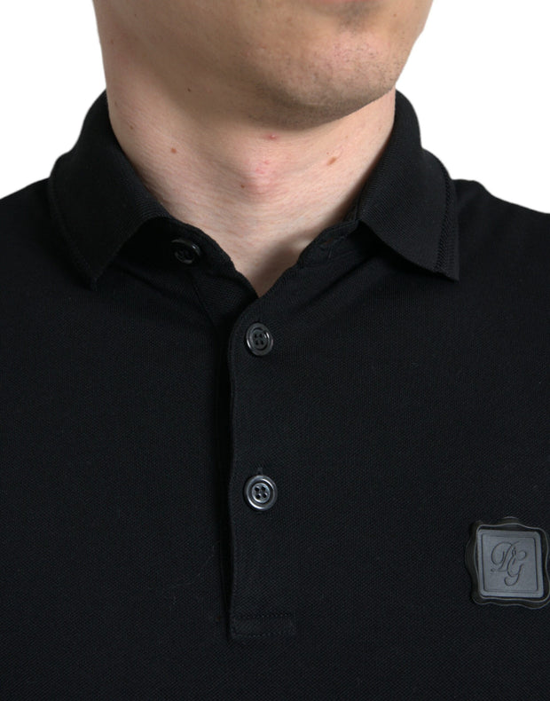 Elegant Black Cotton Polo Shirt Dolce & Gabbana