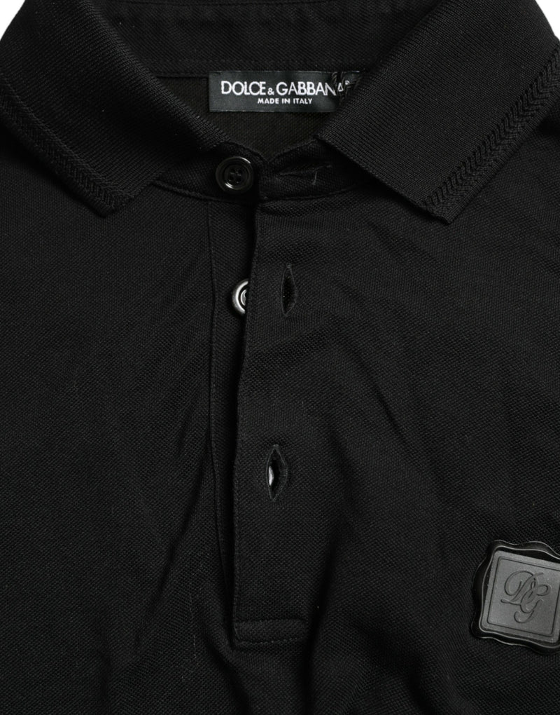 Elegant Black Cotton Polo Shirt Dolce & Gabbana