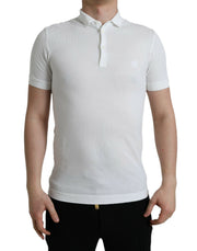 Crown Embroidered White Cotton Polo Dolce & Gabbana