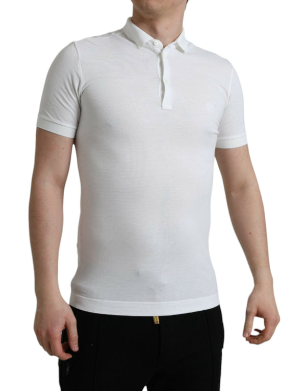 Crown Embroidered White Cotton Polo Dolce & Gabbana