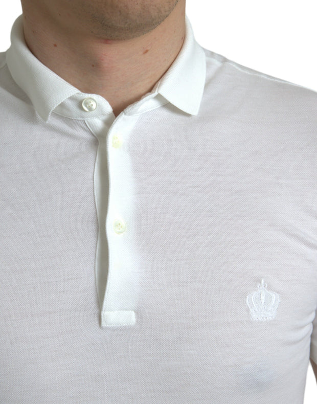 Crown Embroidered White Cotton Polo Dolce & Gabbana