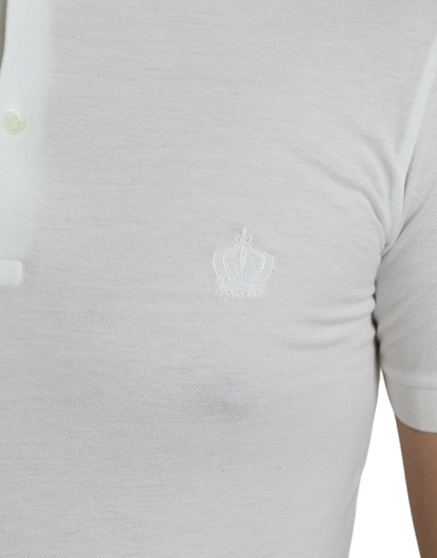 Crown Embroidered White Cotton Polo Dolce & Gabbana