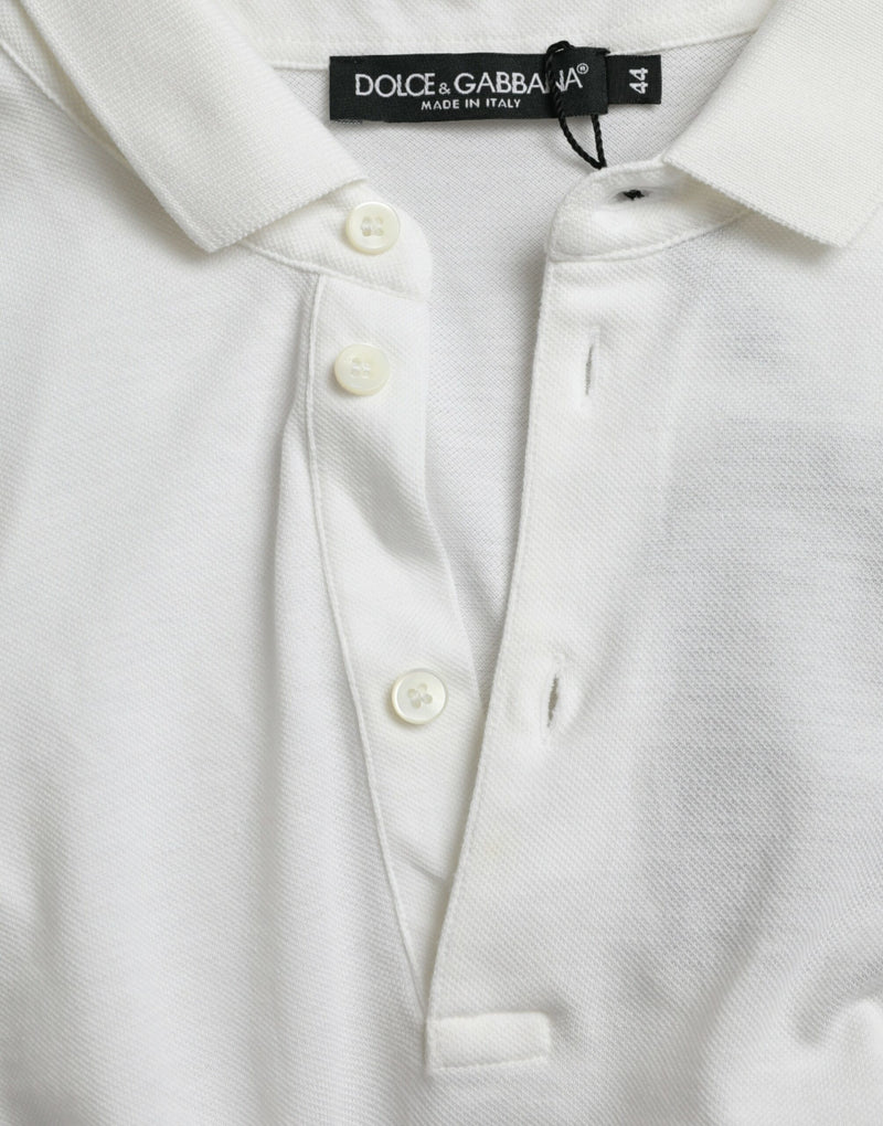 Crown Embroidered White Cotton Polo Dolce & Gabbana