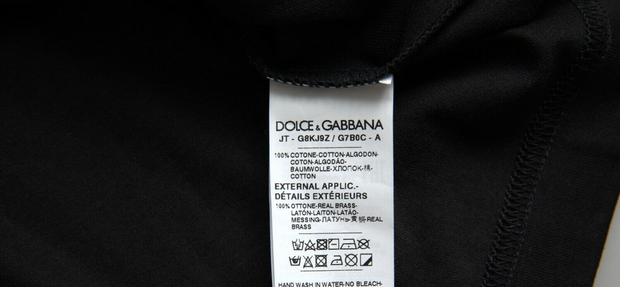 Elegant Black Cotton Crewneck Tee with Dog Tag Detail Dolce & Gabbana