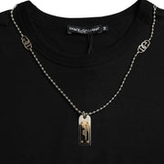 Elegant Black Cotton Crewneck Tee with Dog Tag Detail Dolce & Gabbana