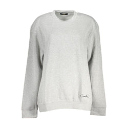 Chic Gray Embroidered Crew Neck Sweatshirt Cavalli Class