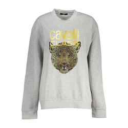 Chic Gray Crew Neck Fleece Sweatshirt Cavalli Class