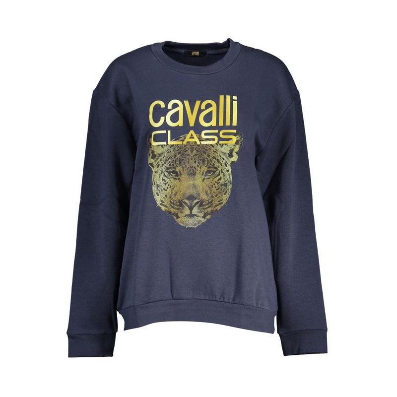 Elegant Blue Fleece Crew Neck Sweatshirt Cavalli Class