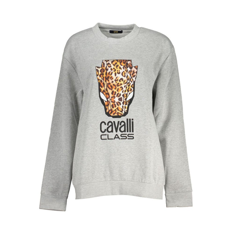 Chic Gray Crew Neck Fleece Sweatshirt Cavalli Class