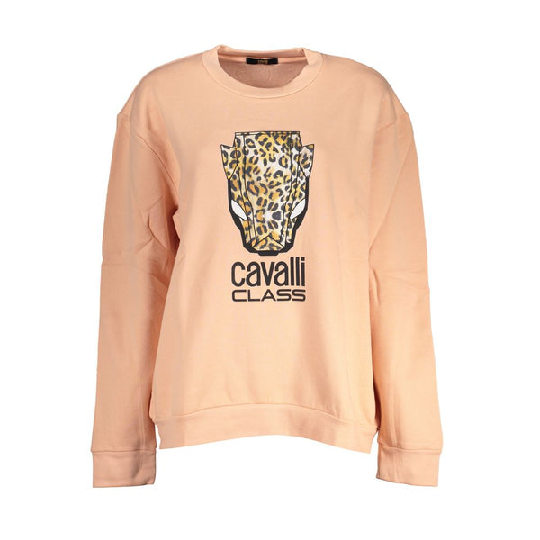 Elegant Pink Fleece Crew Neck Sweater Cavalli Class