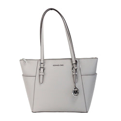 Charlotte Pearl Grey Large Leather Top Zip Tote Bag Purse Michael Kors