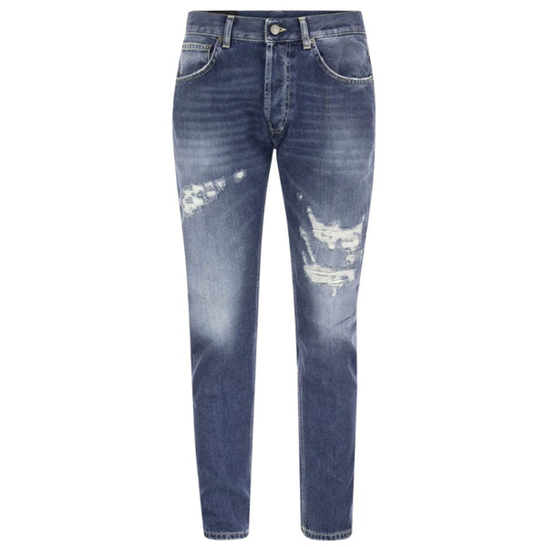 Distressed Blue Cotton Mius Jeans Dondup