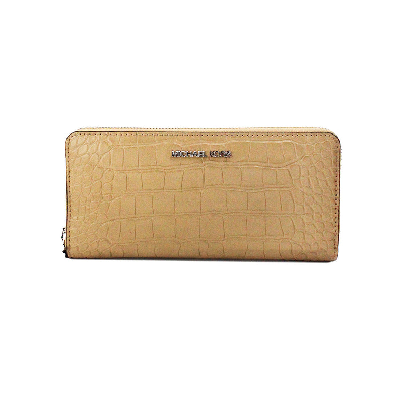 Jet Set Large Camel Animal Print Leather Continental Wrist Wallet Michael Kors