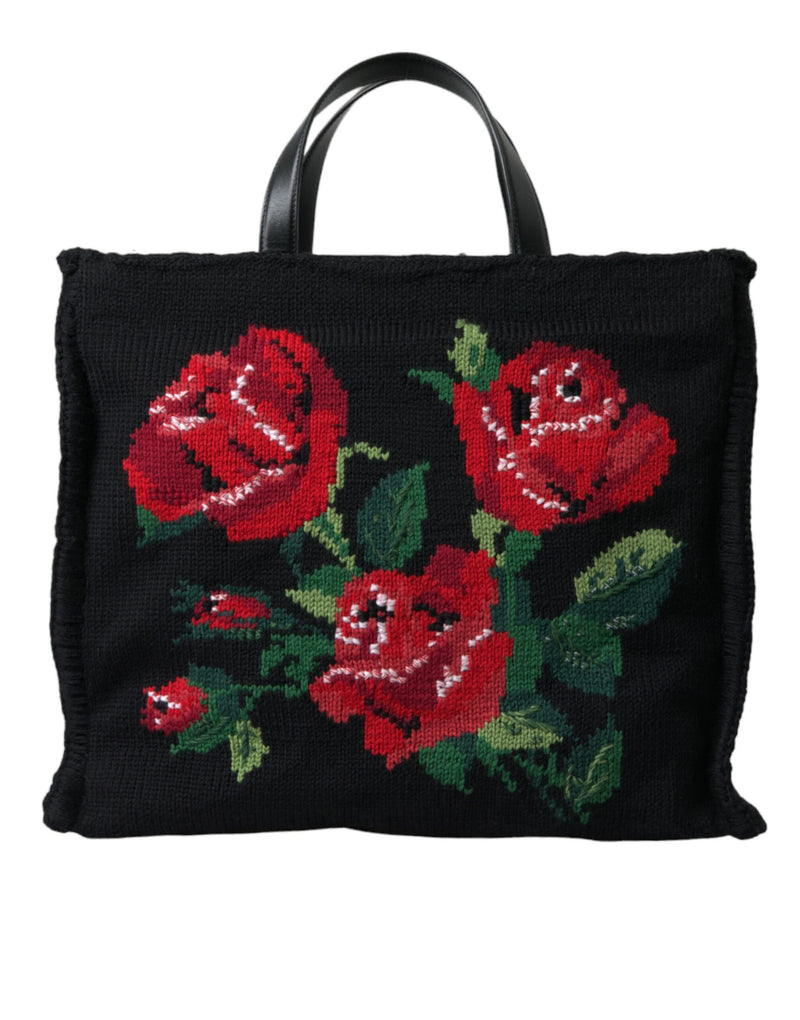 Chic Embroidered Floral Black Tote Dolce & Gabbana