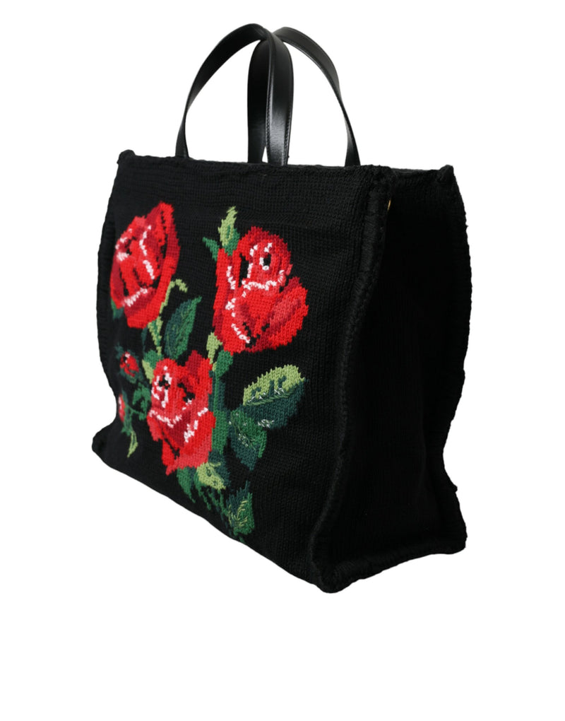 Chic Embroidered Floral Black Tote Dolce & Gabbana