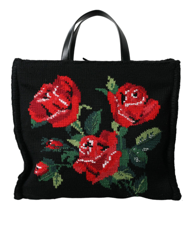 Chic Embroidered Floral Black Tote Dolce & Gabbana