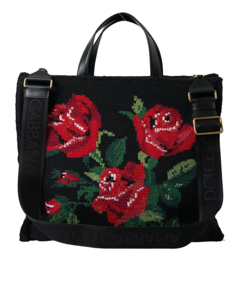 Chic Embroidered Floral Black Tote Dolce & Gabbana