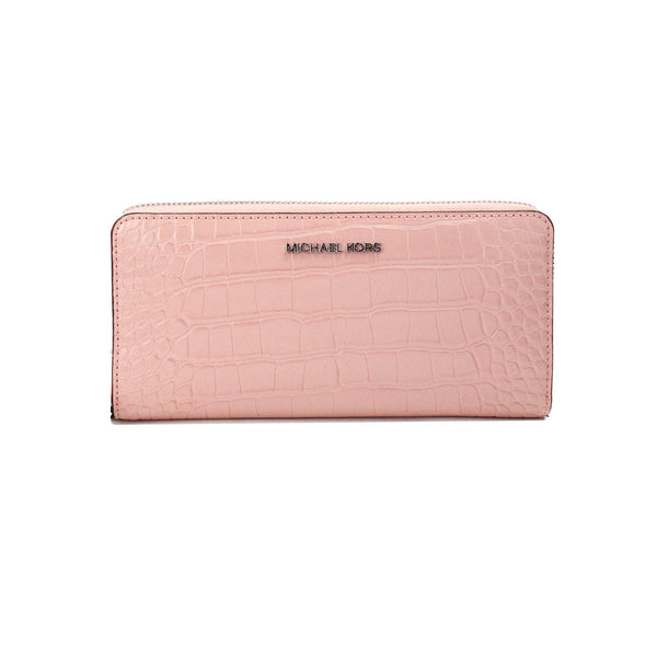 Jet Set Large Pink Animal Print Leather Continental Wrist Wallet Michael Kors