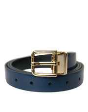 Elegant Blue Leather Belt with Metal Buckle Dolce & Gabbana