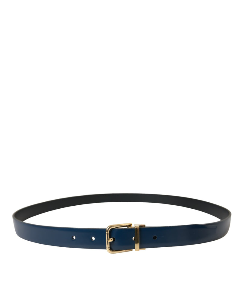 Elegant Blue Leather Belt with Metal Buckle Dolce & Gabbana