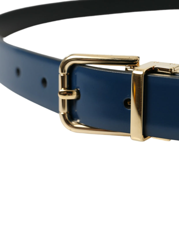 Elegant Blue Leather Belt with Metal Buckle Dolce & Gabbana