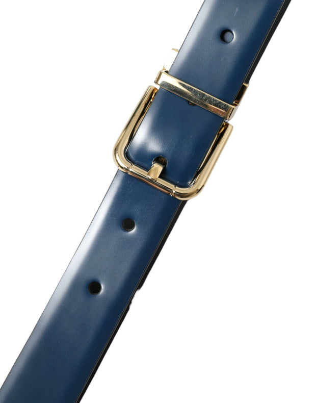 Elegant Blue Leather Belt with Metal Buckle Dolce & Gabbana