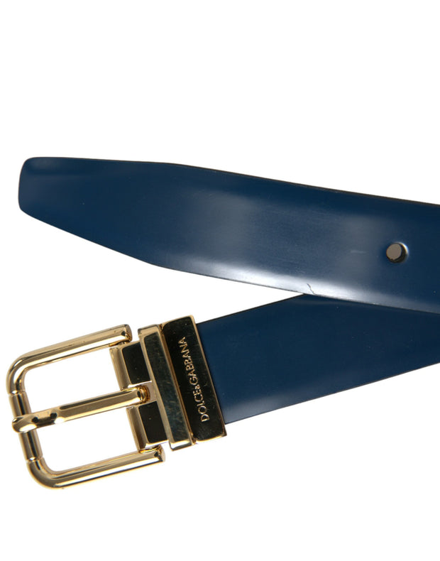 Elegant Blue Leather Belt with Metal Buckle Dolce & Gabbana